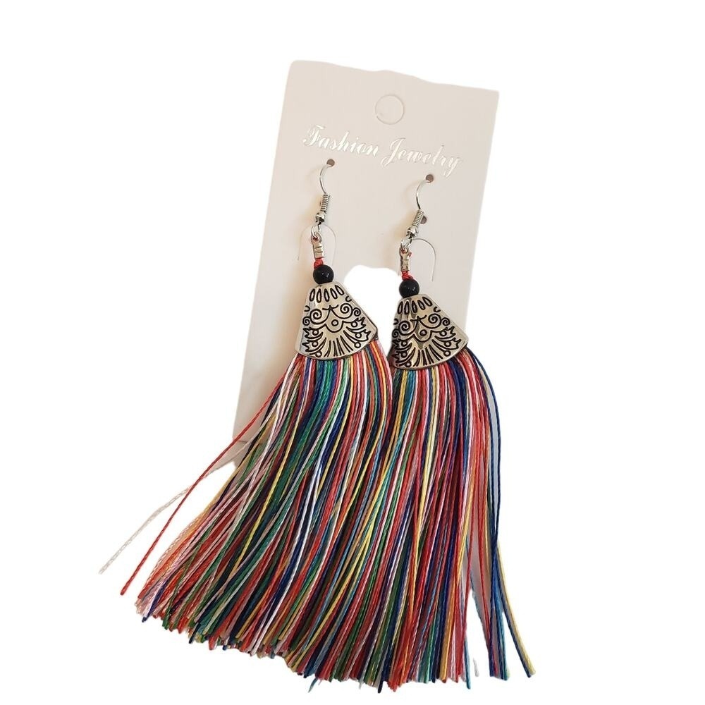 Boho Multicolor Fringe Long Tassel Drop Earrings